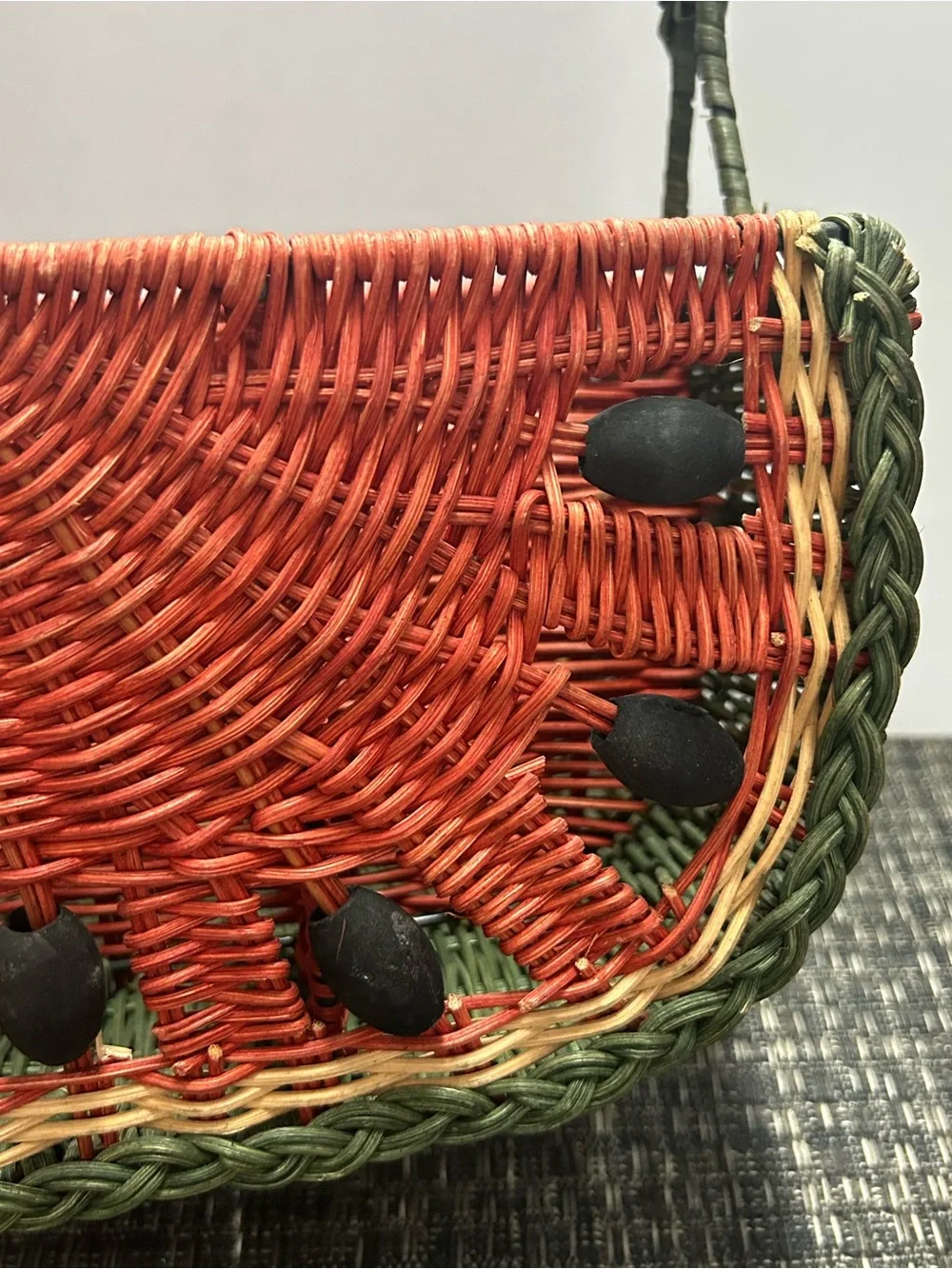 Vintage Wicker Watermelon Caddy Utensils Basket